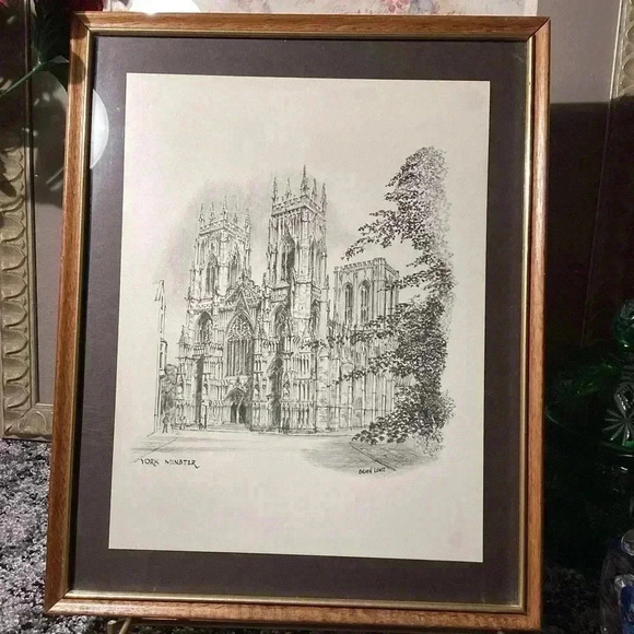 Vintage York Minster Print of a Drawing by Brian Lewis, B&W Art in Framed - Picture 2 of 7